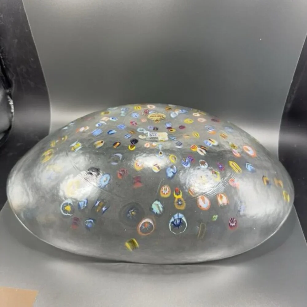 Murano‎ Venetian Art Glass Folded Dish Bowl Clear W Millefiori Original Label